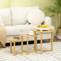 HOMCOM Tavolini da Salotto 3 Pezzi in Bambù con Design Impilabile, Φ48x48/Φ40x40/Φ32x32 cm(m-2)