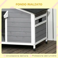 PawHut Casetta per Cani in Legno con Design Rialzato, Tenda Protettiva e 2 Finestre, 109x79x72 cm(m-8)