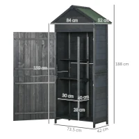 Outsunny Garden Shed 4-Tier Wooden Garden Outdoor Shed 3 Shelves Utility Gardener Cabinet Lockable 2 Doors - Grey(m-3)