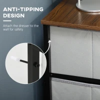 HOMCOM Fabric Chest of Drawers, Storage Drawers, Industrial Bedroom Dresser with 6 Fabric Drawers, Steel Frame and Wooden Top for Nursery, Living Room, Hallway, Grey(m-5)