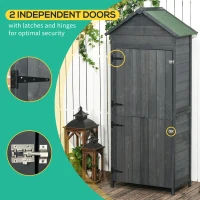 Outsunny Garden Shed 4-Tier Wooden Garden Outdoor Shed 3 Shelves Utility Gardener Cabinet Lockable 2 Doors - Grey(m-6)