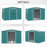 Outsunny Casetta da Giardino Porta Utensili in Lamiera di Acciaio con Porte Scorrevoli, 260x206x179 cm, Verde(m-6)