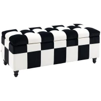 HOMCOM 114 x 47 x 47cm Velvet Storage Ottoman, Button-tufted Footstool Box, Toy Chest with Lid for Living Room, Bedroom, White and Black(m-1)