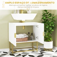 kleankin Móvel para Lavatório Pousar Moderno com 2 Portas e Pés de Aço 60x30x65 cm Branco e Dourado(m-4)