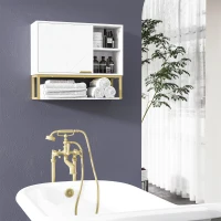 kleankin Armário de Parede Casa de Banho com Porta Prateleira Ajustável e Armazenamento Inferior 60x20x51 cm Branco(m-2)