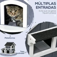 PawHut Casa para Gatos de Madeira com Suporte para Flores de 2 Níveis e Teto Asfáltico 96x65x85,5 cm Cinza(m-4)