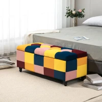 HOMCOM 114 x 47 x 47cm Velvet Storage Ottoman, Button-tufted Footstool Box, Toy Chest with Lid for Living Room, Bedroom, Multicoloured(m-10)