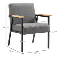 HOMCOM Poltrona Moderna Estofada em Poliéster com Apoio para os Braços de Madeira e Pés de Aço 64x5x70x83,5 cm Cinza(m-3)