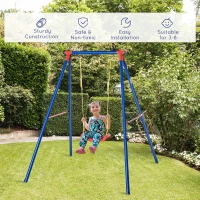 Outsunny Metal Swing Set with Seat Adjustable Rope Heavy Duty A-Frame Stand Backyard Outdoor Playset for Kids Fun 3-8 Years Old Blue(m-5)