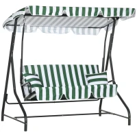 Outsunny Balancelle de jardin 2 places 2 coussins toit réglable acier polyester dim. 175L x 120l x 166H cm vert blanc(m-1)
