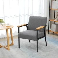 HOMCOM Poltrona Moderna Estofada em Poliéster com Apoio para os Braços de Madeira e Pés de Aço 64x5x70x83,5 cm Cinza(m-2)