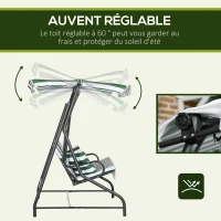 Outsunny Balancelle de jardin 2 places 2 coussins toit réglable acier polyester dim. 175L x 120l x 166H cm vert blanc(m-5)