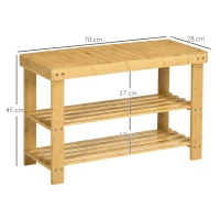 HOMCOM Banco Sapateira de Bambu Organizador de Sapatos com 2 Prateleiras para 6-9 Pares de Sapatos 70x28x45 cm Madeira(m-3)