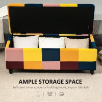 HOMCOM 114 x 47 x 47cm Velvet Storage Ottoman, Button-tufted Footstool Box, Toy Chest with Lid for Living Room, Bedroom, Multicoloured(m-4)