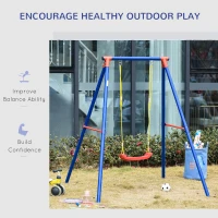 Outsunny Metal Swing Set with Seat Adjustable Rope Heavy Duty A-Frame Stand Backyard Outdoor Playset for Kids Fun 3-8 Years Old Blue(m-7)