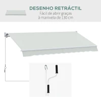 Outsunny Toldo Manual Retrátil com Manivela 200x295 cm Toldo de Parede com Proteção Solar UV50+ e Estrutura de Alumínio Creme(m-5)