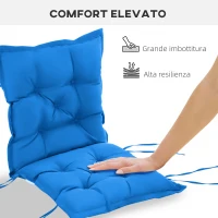 Outsunny Cuscino per Sedie da Giardino con Laccetti e Imbottitura Spessa, 100x50cm, Blu(m-5)