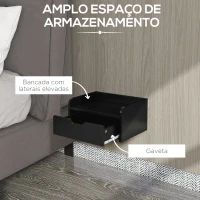 HOMCOM Conjunto de 2 Mesas de Cabeceira de Parede Mesas de Cabeceira Flutuantes com 1 Gaveta 40x30x19,5 cm Preto(m-6)