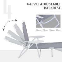 Outsunny Foldable Sun Lounger, Outdoor 4 Level Adjustable Backrest Reclining Lounge Chair with Armrests for Patio, Garden, Grey(m-7)