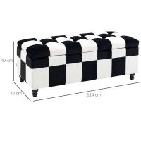 HOMCOM 114 x 47 x 47cm Velvet Storage Ottoman, Button-tufted Footstool Box, Toy Chest with Lid for Living Room, Bedroom, White and Black(m-3)