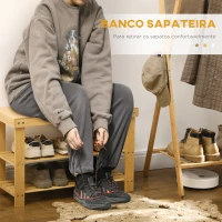 HOMCOM Banco Sapateira de Bambu Organizador de Sapatos com 2 Prateleiras para 6-9 Pares de Sapatos 70x28x45 cm Madeira(m-5)