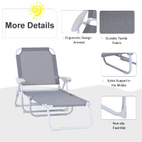 Outsunny Foldable Sun Lounger, Outdoor 4 Level Adjustable Backrest Reclining Lounge Chair with Armrests for Patio, Garden, Grey(m-4)