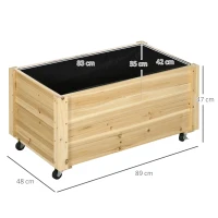 Outsunny Floreira de Madeira com Rodas para Cultivo com Orifícios de Drenagem e Tecido não Tecido 89x48x47 cm Madeira(m-3)