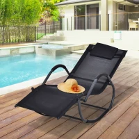 Outsunny Patio Textilene Rocking Lounge Chair Zero Gravity Rocker Outdoor Recliner Seat w/ Padded Pillow Black(m-10)