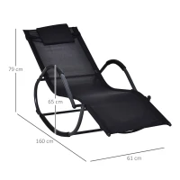 Outsunny Patio Textilene Rocking Lounge Chair Zero Gravity Rocker Outdoor Recliner Seat w/ Padded Pillow Black(m-3)