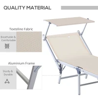 Outsunny Garden Sun Lounger Texteline Chaise Lounge Reclining Chair with Canopy Adjustable Backrest Bed Aluminium Frame - Beige(m-5)