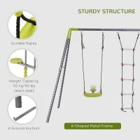 HOMCOM A Frame Kids Metal Swing Set Swing Chair & Glider Climbing Ladder Set for Backyard Playground(m-6)