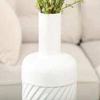 HOMCOM Vaso para Flores de Metal Vaso Decorativo para Flores Moderno com Textura 3D  Ø15x45,5 cm Cinza(m-8)