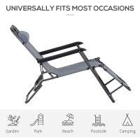 Outsunny Folding Chaise Lounge Chair Portable Adjustable Recliner Lounger Outdoor Garden Reclining Seat with Pillow Dark Grey(m-4)