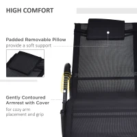 Outsunny Patio Textilene Rocking Lounge Chair Zero Gravity Rocker Outdoor Recliner Seat w/ Padded Pillow Black(m-4)