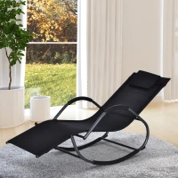 Outsunny Patio Textilene Rocking Lounge Chair Zero Gravity Rocker Outdoor Recliner Seat w/ Padded Pillow Black(m-2)