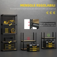 HOMCOM Scaffalatura Industriale a 5 Livelli, Set 2 Pezzi in MDF e Acciaio con Ripiani Aperti e Regolabili, 70x30x167.5 cm(m-6)