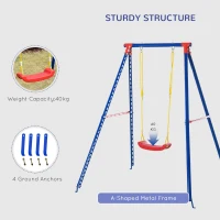 Outsunny Metal Swing Set with Seat Adjustable Rope Heavy Duty A-Frame Stand Backyard Outdoor Playset for Kids Fun 3-8 Years Old Blue(m-6)
