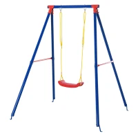Outsunny Metal Swing Set with Seat Adjustable Rope Heavy Duty A-Frame Stand Backyard Outdoor Playset for Kids Fun 3-8 Years Old Blue(m-1)