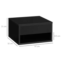 HOMCOM 2 Pieces Bedside Table Wall Mounted Nightstand with Drawer and Shelf for Bedroom, 37 x 32 x 21cm, High Gloss Black(m-3)