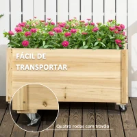 Outsunny Floreira de Madeira com Rodas para Cultivo com Orifícios de Drenagem e Tecido não Tecido 89x48x47 cm Madeira(m-5)
