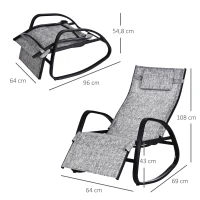 Outsunny Patio Adjustable Textilene Rocking Lounge Chair Zero Gravity Rocker Outdoor Recliner Seat w/ Pillow, Footrest(m-3)