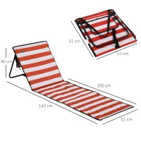Outsunny Conjunto de 2 Esteiras de Praia Dobrável Esteiras Acolchoadas com Encosto Reclinável  142x51x40 cm Branco e Vermelho(m-3)