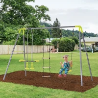 HOMCOM A Frame Kids Metal Swing Set Swing Chair & Glider Climbing Ladder Set for Backyard Playground(m-12)