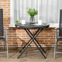 Tuintafel Outsunny, rond, opvouwbaar, voor 4 personen, houteffect, staal+kunststof, donkergrijs, 80 x 80 x 73 cm(m-7)