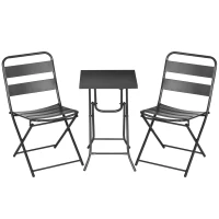 Outsunny Gartenmöbel-Set, Sitzgarnitur, 3-tlg., Klapptisch, 2 Klappstühle, Stahlrahmen, schwarz(m-1)