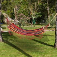 Outsunny Brazilian Hammock Portable Hammock Load Capacity Up to 440 Lbs for Backyard, Porch, Outdoor and Indoor Use Red Stripe(m-12)