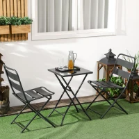 Outsunny Gartenmöbel-Set, Sitzgarnitur, 3-tlg., Klapptisch, 2 Klappstühle, Stahlrahmen, schwarz(m-2)
