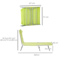 Outsunny Sun Lounge Foldable Reclining Chair with Pillow 5-Level Adjustable Garden Beach Outdoor Texteline Green(m-3)