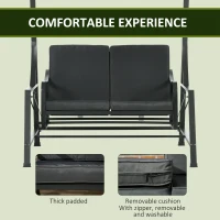 Balansoar pentru gradina cu 2 locuri, din otel cu acoperis inclinabil si perne cu husa detasabila, 148x129x172 cm, negru si gri(m-6)