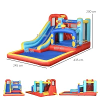 Outsunny 4 in 1 Castel Gonflabil pentru Copii cu Tobogan Piscina Trambulina Perete de Catarat, Casa Gonflabila cu Suflanta Geanta de Depozitare, 4,35 x 2,45 x 2 m(m-3)